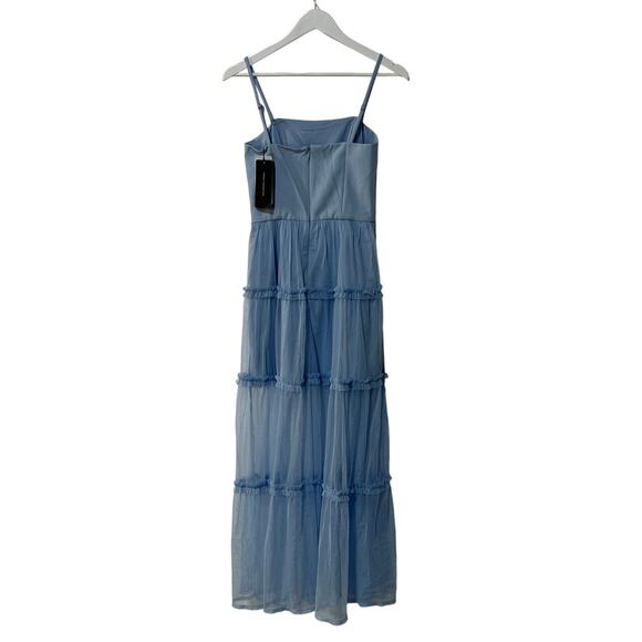 FRENCH CONNECTION WOMENS SIZE 2 WHISPER STRAPPY PARTY DRESS TULLE SOFT BLUE NEW - Picture 4 of 12